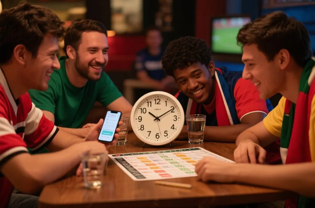 球迷对照美国时间和北京时间查看赛程表